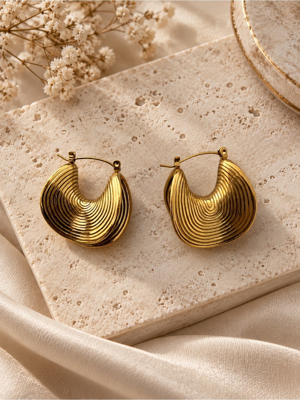 Gold Textured Wave Hoop Earrings